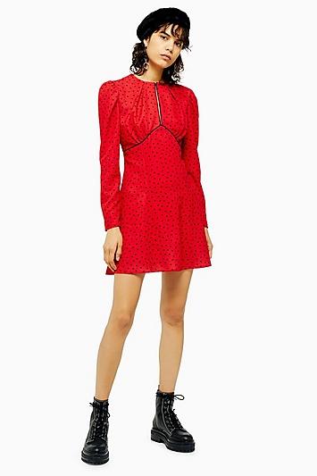 Topshop Red Piped Keyhole Mini Dress