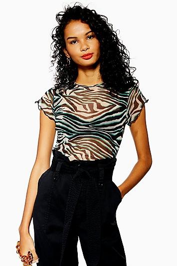 Topshop Tall Zebra Mesh Top