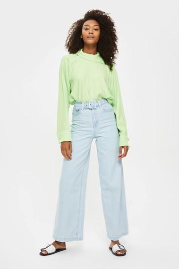 Topshop Moto Self Belt Wide Leg Jeans