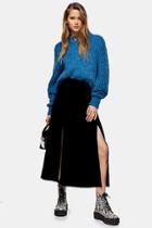 Topshop Black Velvet Split Midi Skirt