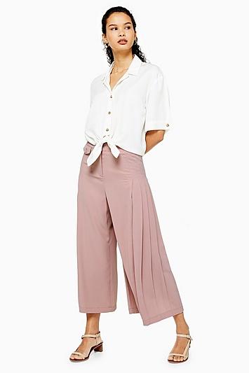 Topshop Pleat Crop Wide Trousers