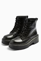 Topshop Austin Black Leather Lace Up Boots