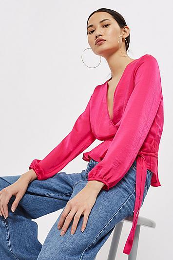 Topshop Satin Wrap Blouse