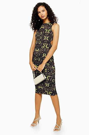 Topshop Cut Out Printed Midi Dress