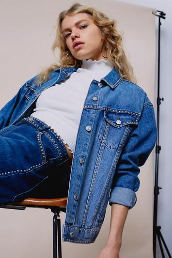 Topshop Moto Stud Seam Denim Jacket