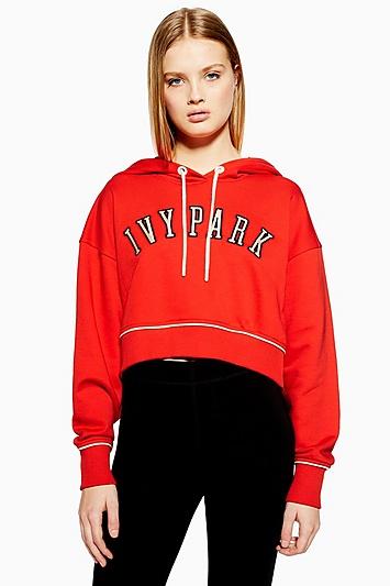 Topshop Baseball Logo Crop Hoodie By Ivy Park