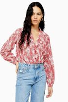 Topshop Red Animal Scallop Blouse