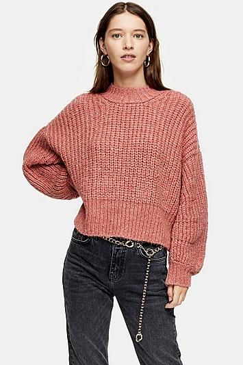 Topshop Knitted Banana Sleeve Cropped Jumper