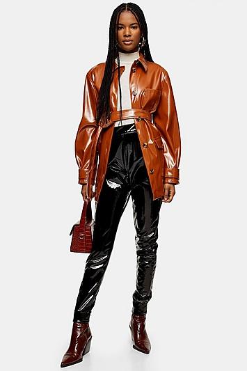 Topshop Tall Black Faux Leather Vinyl Pu Jacket
