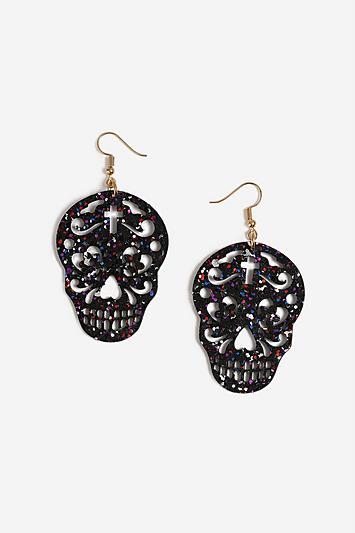 Topshop *glitter Skull Halloween Earrings