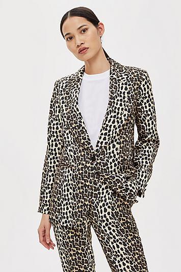 Topshop Petite Brown Leopard Print Suit Jacket