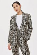 Topshop Petite Brown Leopard Print Suit Jacket