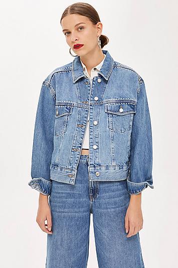 Topshop Studded Oversized Denim Jacket