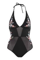 Topshop Floral Embroidered Swimsuit