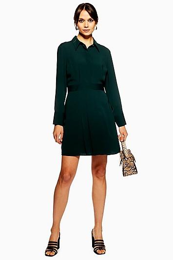Topshop Pleated Mini Shirt Dress
