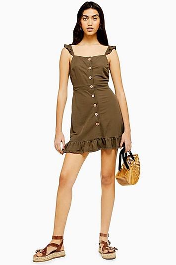 Topshop Khaki Frill Mini Dress