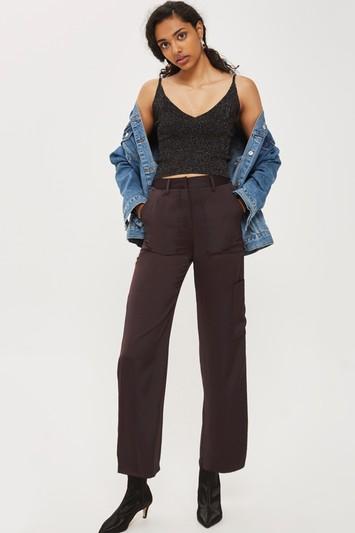 Topshop Satin Utility Wide Leg Pants