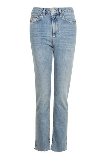 Topshop Moto Bleach Raw Hem Straight Leg Jeans