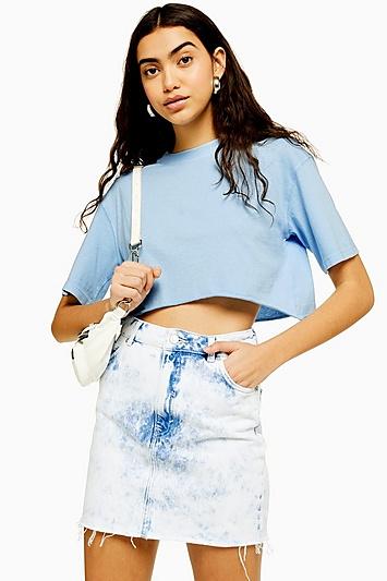 Topshop Blue Washed Crop T-shirt