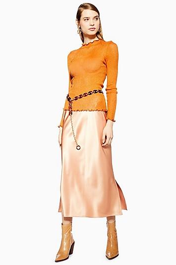 Topshop Split Side Satin Bias Midi Skirt