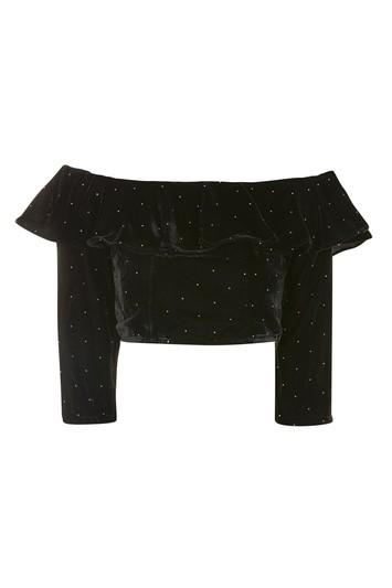 Topshop Pinstud Velvet Bardot Top
