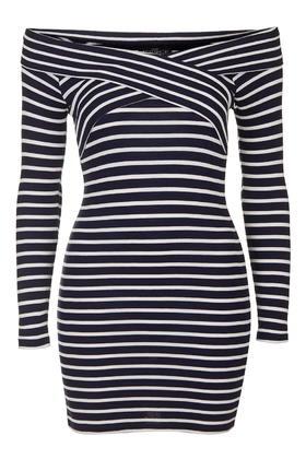 Topshop Petite Stripe Bardot Dress