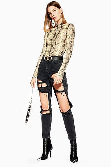 Topshop Washed Black Nibble Mom Jeans