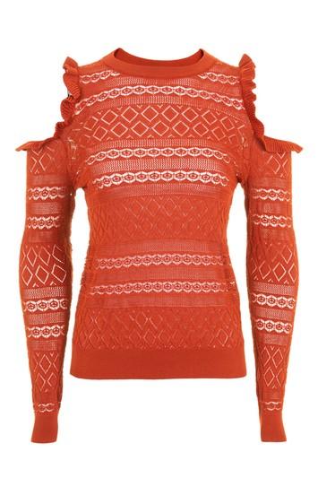 Topshop Pointelle Frill Cold Shoulder Jumper