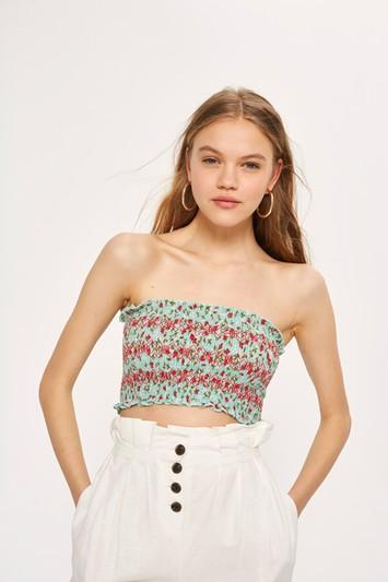 Topshop Printed Shirred Bandeau Top