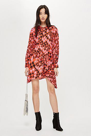 Topshop Petite Houndstooth Asymmetric Shift Dress