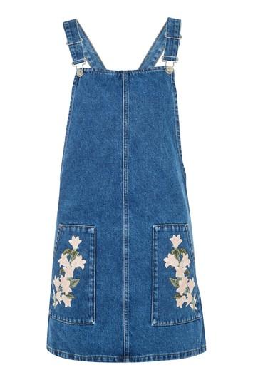 Topshop Moto Tulip Embroidered Pinafore Dress