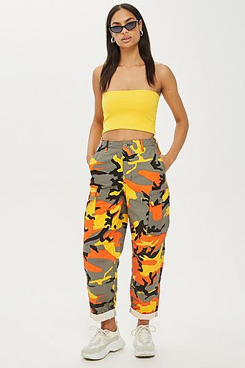 Topshop Orange Camouflage Print Trousers