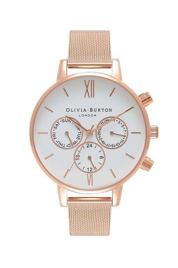 Topshop *chrono Detail Rose Gold Mesh Watch By Olivia Burton