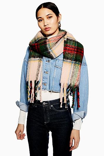 Topshop Nude Tartan Scarf
