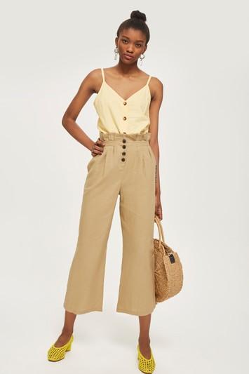 Topshop Button Crop Wide Leg Trousers