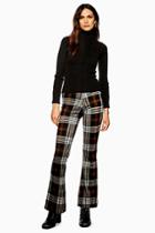 Topshop Brown Check Flared Trousers