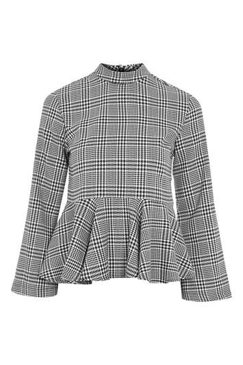 Topshop Petite Asymmetric Hem Checked Top