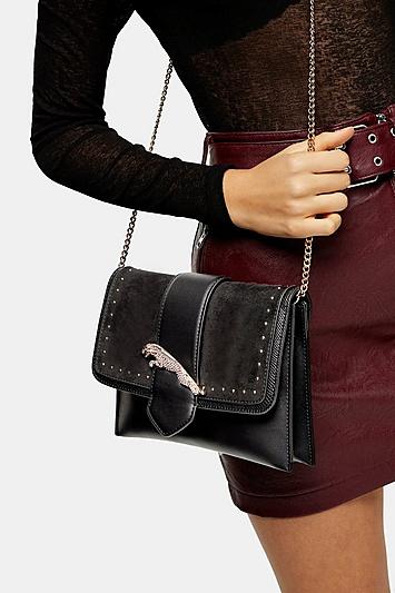 Topshop Leap Black Leopard Clutch Bag