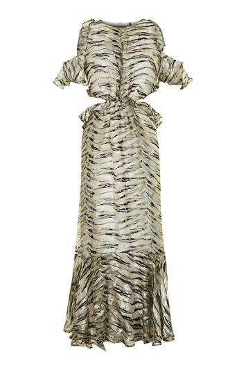 Topshop Tall Silk Ruffle Open Back Dress