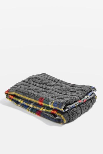 Topshop Checked Cable Knitted Scarf