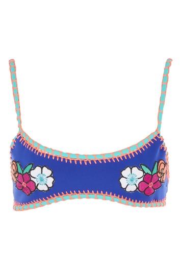 Topshop Embroidered Crochet Crop Bikini Top