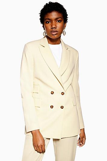 Topshop Cream Double Breasted Blazer