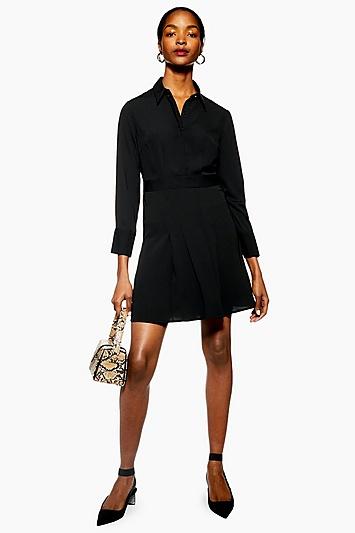 Topshop Petite Pleated Mini Shirt Dress