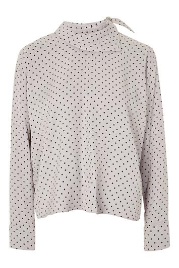 Topshop *spotted Fold Neck Top By Boutique