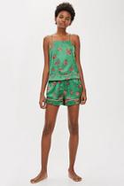 Topshop Green Satin Floral Print Shorts