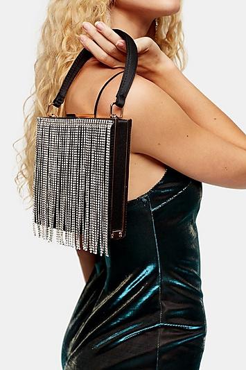 Topshop Gatsby Black Boxy Diamante Bag
