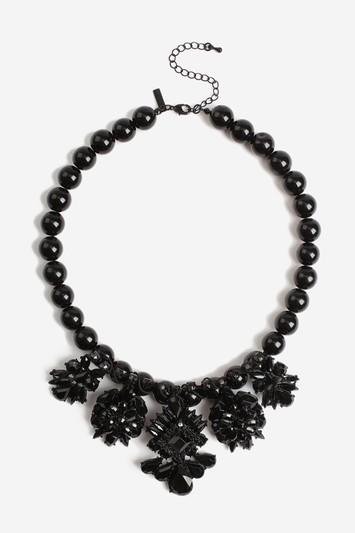 Topshop Black Flower And Stone Collar Necklace