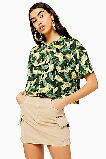 Topshop Bananas Print Polo Top