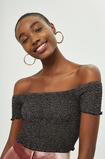 Topshop Luxe Shirred Bardot Top