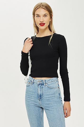Topshop Tall Long Sleeve Scallop Top
